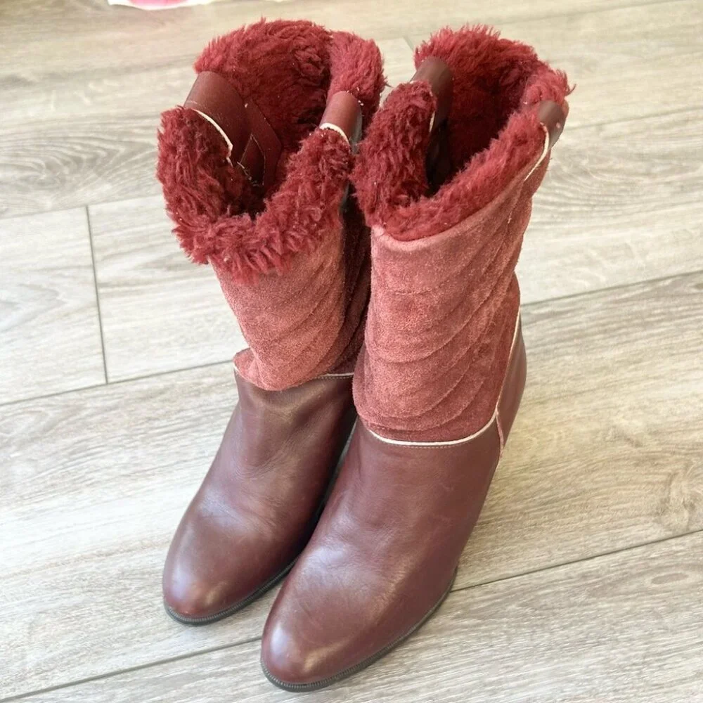 Vintage Alaskan Fleece Lining Suede Smooth Leather Heeled Boots Made in Canada - Picture 1 of 14